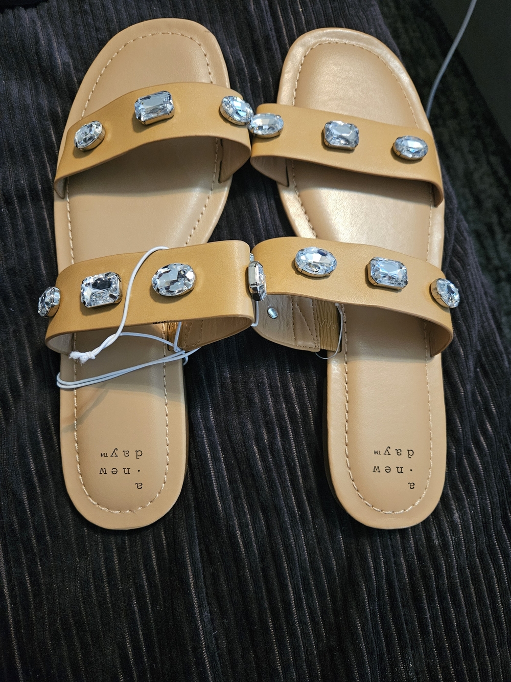 a new day Mustard Jeweled Double-Strap Slide Sandals
